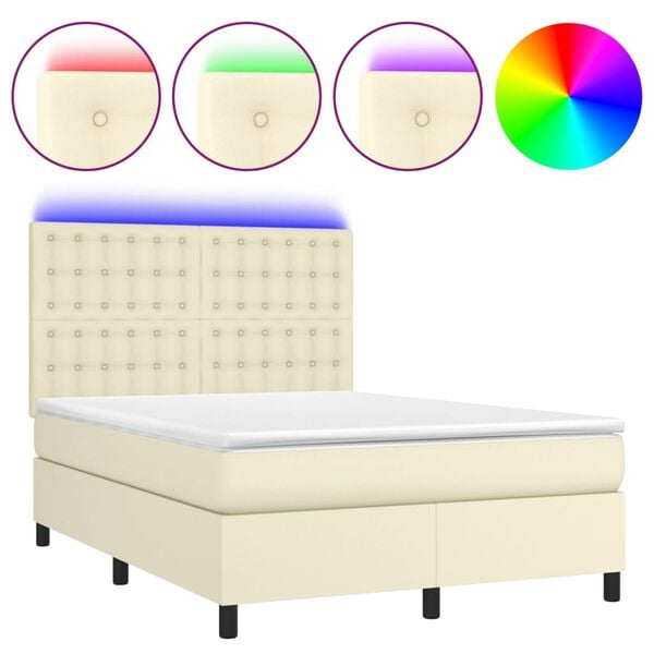 vidaXL Krevet box spring s madracem LED krem 140x190cm od umjetne kože