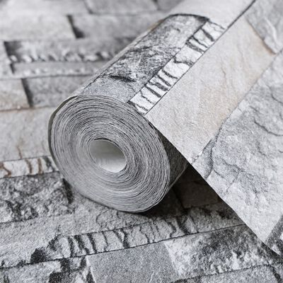 vidaXL Zidna tapeta 3D s izgledom kamena sivo-smeđa
