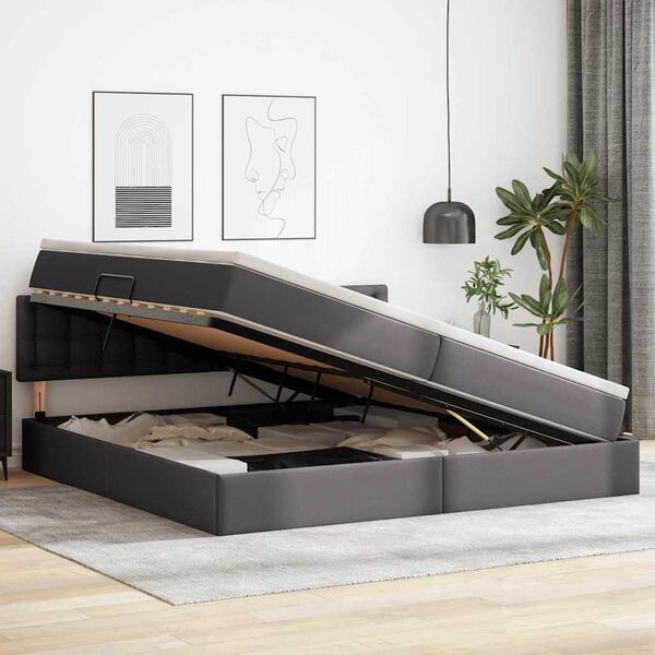 vidaXL Krevet s prostorom za pohranu s LED-om Svijetlo siva Lažna koža