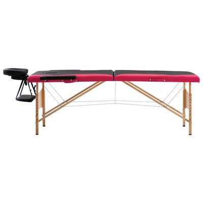 vidaXL Sklopivi stol za masažu s 2 zone drveni crno-ružičasti