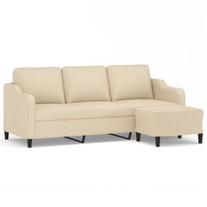 vidaXL Trosjed s tabureom krem 180 cm od tkanine