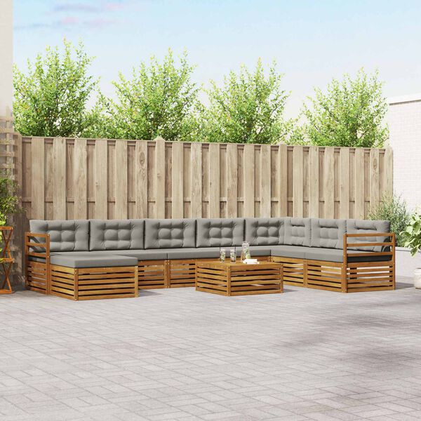 vidaXL Setovi sofa 9 pcs Prirodna i svijetlo siva Čvrsto drvo akacije