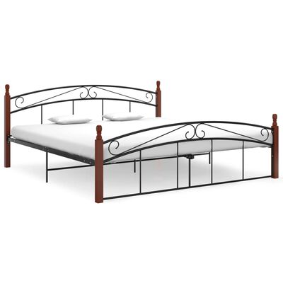 vidaXL Okvir za krevet crni od metala i masivne hrastovine 180x200 cm