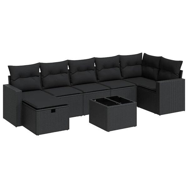 vidaXL 8-dijelni set vrtnih sofa od poliratana s jastucima crni
