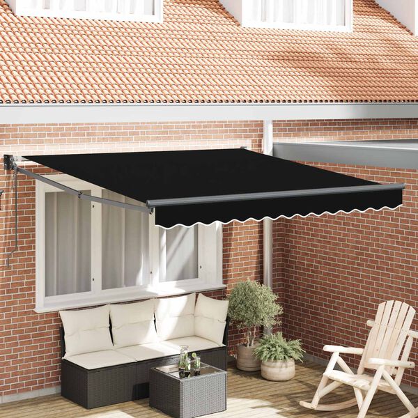 vidaXL Skrovita tenda Crna 350 x 250 cm Poliester i aluminij