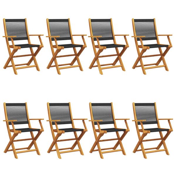 vidaXL Sklopive vrtne stolice 8 kom crni i masivno bagremovo drvo