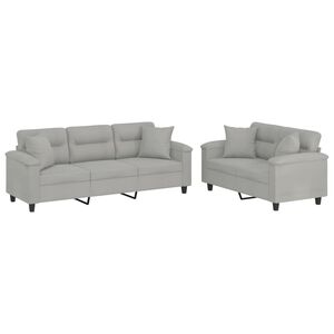 vidaXL 2-dijelni set sofa s jastucima svjetlosivi od mikrovlakana