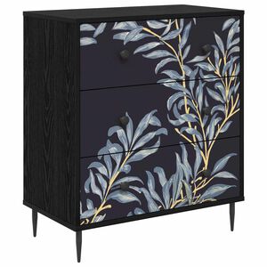 vidaXL Komoda DOKKUM Plavi afti uzorak 66 x 36,5 x 76 cm Crni hrast