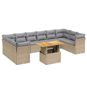 vidaXL 11-dijelni set vrtnih sofa od poliratana s jastucima bež