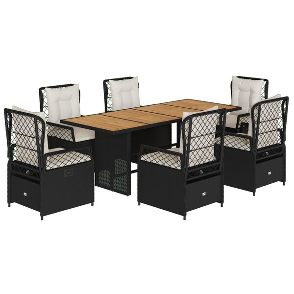 vidaXL 7-dijelni vrtni blagovaonski set s jastucima crni od poliratana