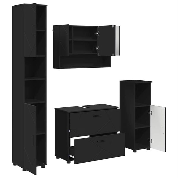 vidaXL Set namje&scaron;taja za kupaonicu s ladicama s policom 4 pcs Crna