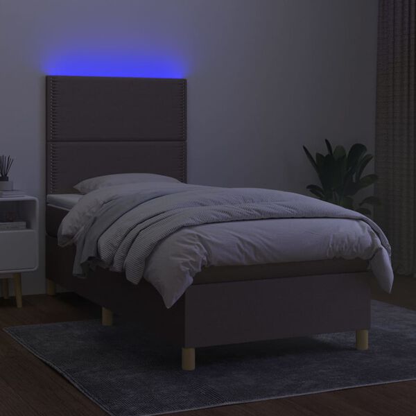 vidaXL Krevet box spring s madracem LED smeđesivi 80 x 200 cm tkanina