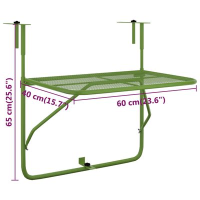 vidaXL Balkonski stol zeleni 60 x 40 cm čelični