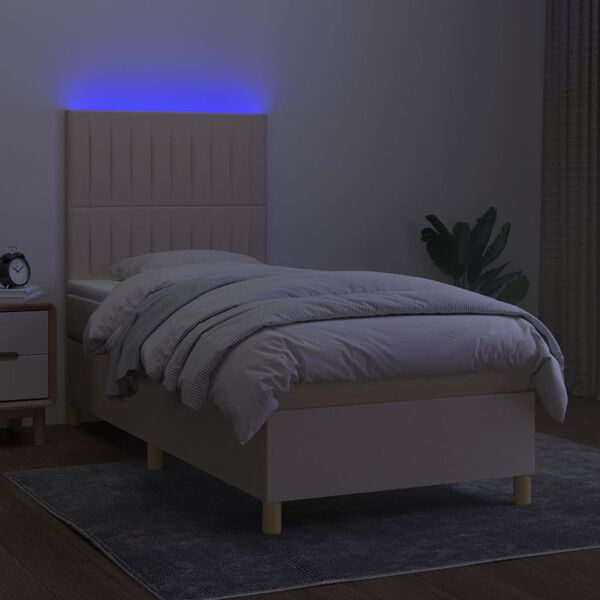 vidaXL Krevet box spring s madracem LED krem 90x190 cm od tkanine