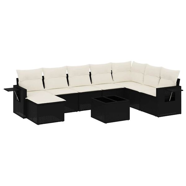 vidaXL 9-dijelni set vrtnih sofa s jastucima crni od poliratana