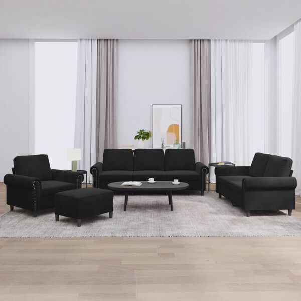 vidaXL 4-dijelni set sofa s jastucima crni baršunasti