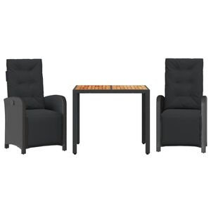 vidaXL 3-dijelni bistro set s jastucima crni od poliratana