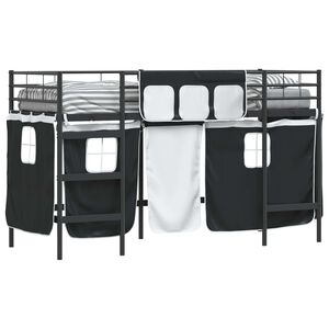 vidaXL Krevet na kat za djecu s zavjesama Jednobojno Crna 75 x 190 cm