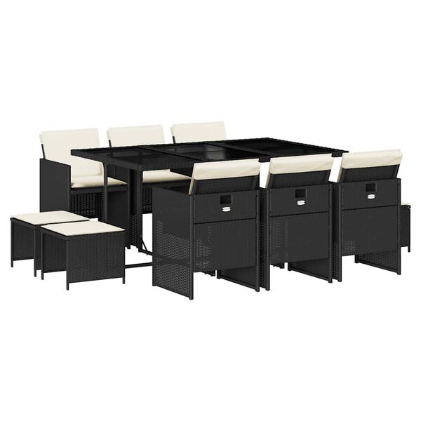 vidaXL 11-dijelni vrtni blagovaonski set s jastucima poliratan crni