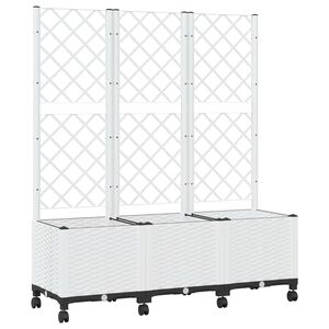 vidaXL Vrtni saksija s re&scaron;etkom i kotačima Bijela 120 x 40 x 146 cm PP