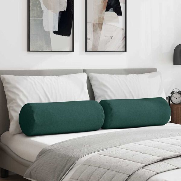 vidaXL Valjkasti jastučići 2 pcs Tamnozelena Ø 25 x 70 cm tkanina