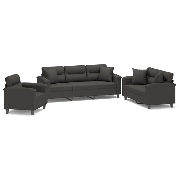 vidaXL 3-dijelni set sofa s jastucima tamnosivi od mikrovlakana