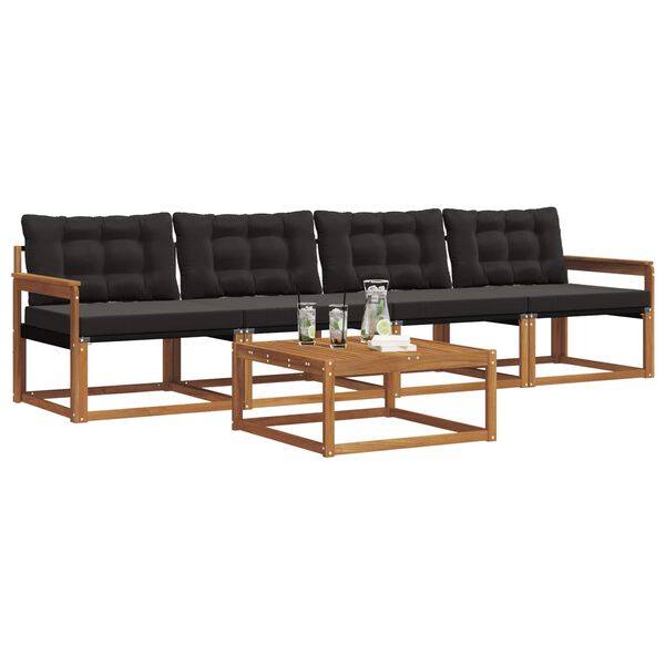 vidaXL Set vanjskih sofa s jastukom 5 pcs Prirodna i crna
