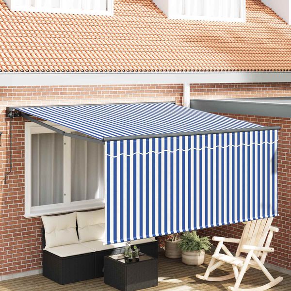 vidaXL Skrovita tenda Plava i bijela 350 x 250 cm Poliester i aluminij