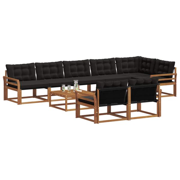 vidaXL Set vanjskih sofa s jastukom 9 pcs Prirodna i crna