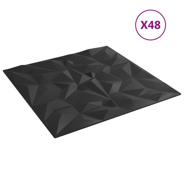 vidaXL Zidne panele 48 pcs Crna 50 x 50 cm XPS pjena