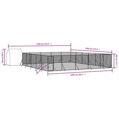 vidaXL Vanjski kavez za pse s krovom srebrni 12 x 12 x 2,5 m čelični