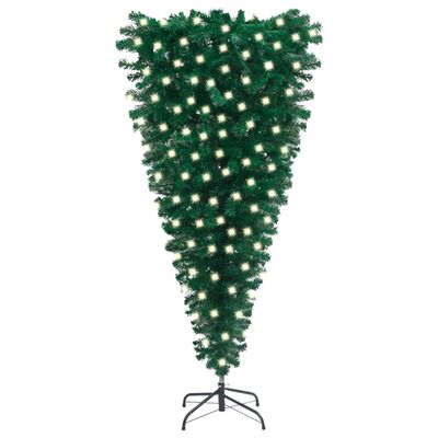 vidaXL Naopako umjetno osvijetljeno božićno drvce zeleno 180 cm
