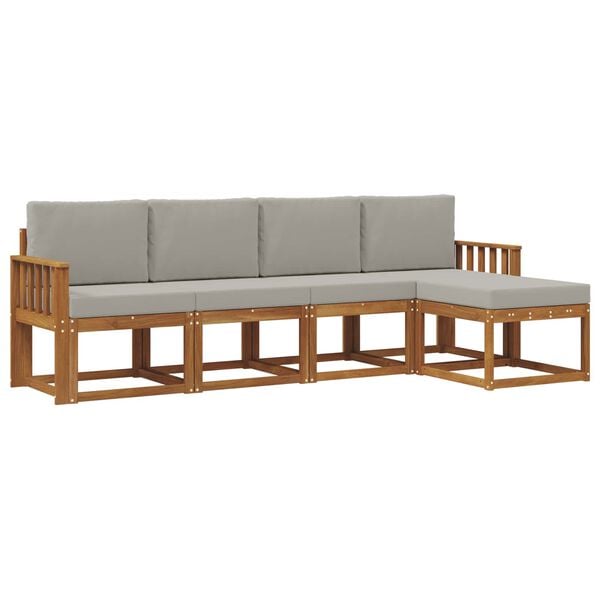 vidaXL Set vanjskih sofa s jastukom 5 pcs Prirodna i svijetlo siva