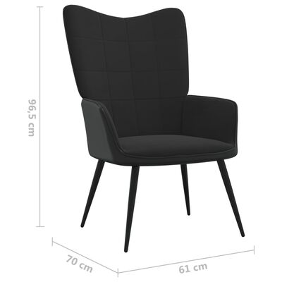vidaXL Stolica za opuštanje s osloncem za noge crna od baršuna i PVC-a