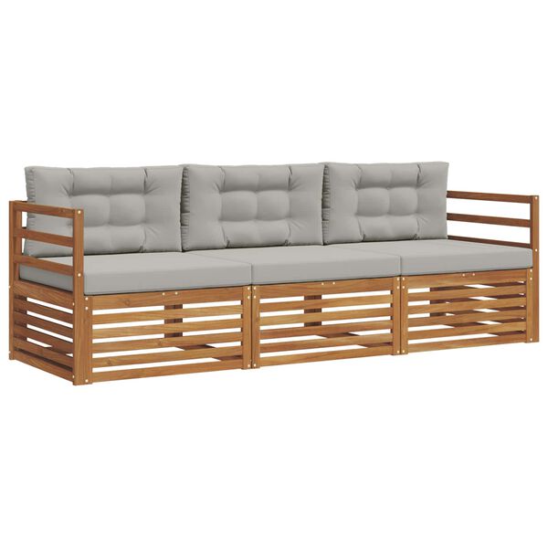 vidaXL Set vanjskih sofa s jastukom 3 pcs Prirodna i svijetlo siva