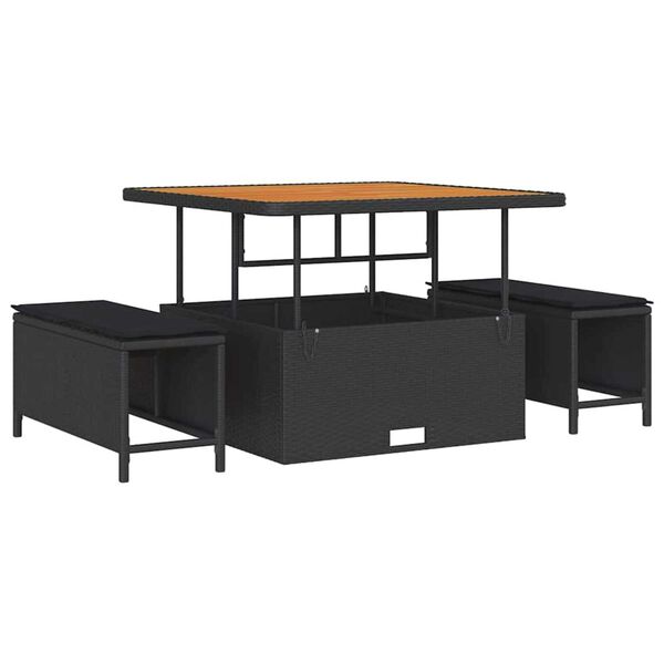 vidaXL Sjedeća garnitura za vrt s jastukom s pohranom 8 pcs Crna