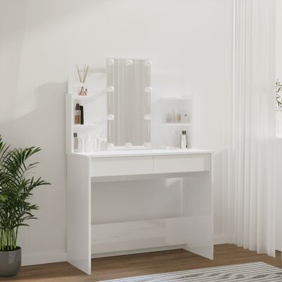 vidaXL Toaletni stolić s LED svjetlima sjajni bijeli 96x40x142 cm
