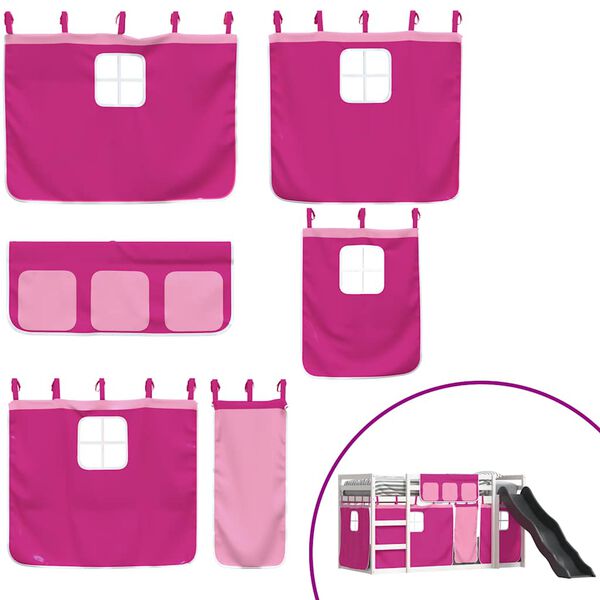 vidaXL Krevet na kat s toboganom i zavjesama ružičasti 90 x 200 cm