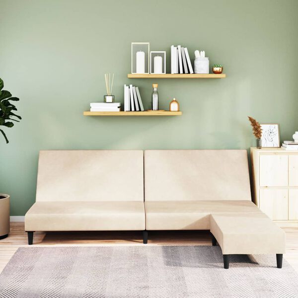 vidaXL Dvosjed na razvlačenje s tabureom krem bar&scaron;unasti