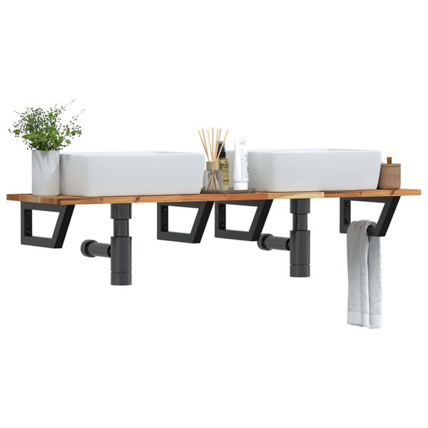 vidaXL Zidna polica za umivaonik od čelika i masivnog bagremovog drva