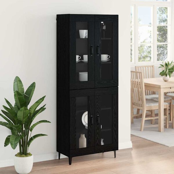 vidaXL Highboard Zidne Crni hrast 69,5 x 34 x 180 cm Konstruirano drvo