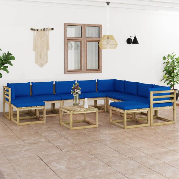 vidaXL 11-dijelna vrtna garnitura od impregnirane borovine s jastucima