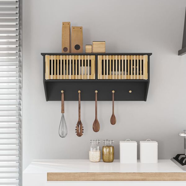vidaXL Zidni ormar s kukama crni 80 x 24 x 35,5 cm konstruirano drvo
