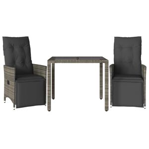vidaXL 3-dijelni vrtni bistro set od poliratana s jastucima sivi