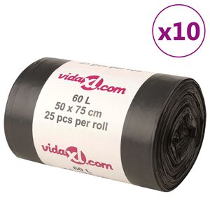 vidaXL Vreće za smeće 250 kom crne 60 L