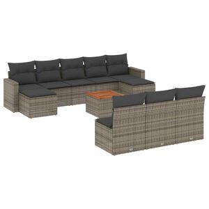 vidaXL 11-dijelni set vrtnih sofa od poliratana s jastucima sivi