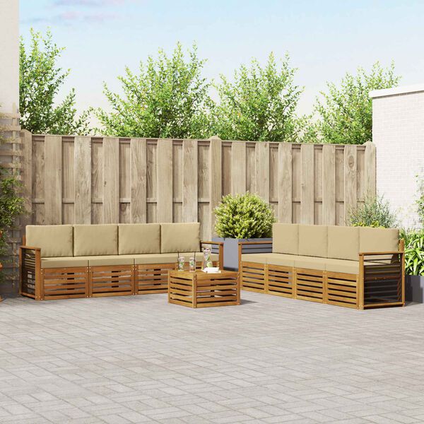 vidaXL Setovi sofa s jastukom 9 pcs Prirodna i bež Čvrsto drvo akacije