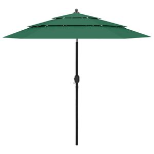 vidaXL Vrtni suncobran s 3 razine i aluminijskim stupom 2,5 m zeleni