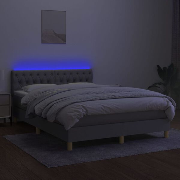 vidaXL Krevet box spring s madracem LED svjetlosivi 140x200 cm tkanina