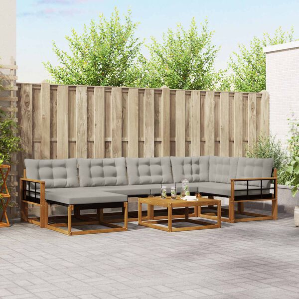 vidaXL Set vanjskih sofa s jastukom 7 pcs Prirodna i svijetlo siva